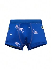 4pcs Young Boy Comfortable Breathable Cartoon Construction Truck Printed Briefs Shorts Set