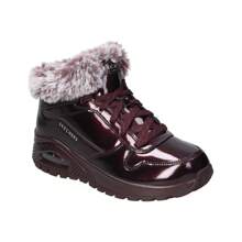 Skechers Damskie zimowe botki Skechers Uno Rugged Fiesty – Burgundowe botki powlekane – Sznurowane botki – Z Shearling – Na zimę – Średni klin – Model 168126-BURG
