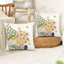 2 件春夏雏菊花枕套绿色矮人抱枕枕套 40*40 45*45 50*50 厘米 2 件套花朵和蝴蝶春季装饰靠垫套沙发露台家居装饰单面无枕芯