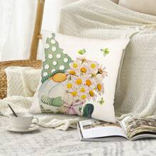 2 件春夏雏菊花枕套绿色矮人抱枕枕套 40*40 45*45 50*50 厘米 2 件套花朵和蝴蝶春季装饰靠垫套沙发露台家居装饰单面无枕芯