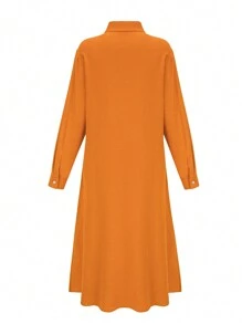 1 pieza Vestido camisero de mujer de manga larga, unicolor, de solapa única, casual y elegante