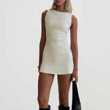 Women's Solid Color Mini Dress Sleeveless Open Back Slim Fit Tank Dress Cocktail Party Dress - trắng - Xem 2