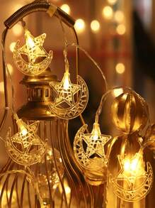 1pc 1.5m/4.92ft 10LED, 3m/9.84ft 20LED Moon & Star Hollow Design String Light, Decorative Lighting For Room, Birthday Party, Gift, All Season Twinkling Star Fairy Light