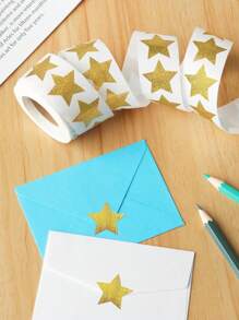 500 pièces/rouleau Autocollants pentagramme dorés holographiques, 1 pouce, 1,5 pouce, rouleau d'autocollants pentagramme, autocollants de décoration de cadeau DIY, autocollants de scellage d'enveloppe, étiquettes PVC imperméables, autocollants d'étoiles holographiques, autocollants d'emballage d'étoiles brillantes et colorées - Doré - Voir 7