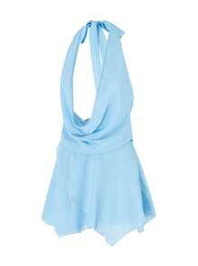 Vestido corto de tirantes de verano para mujer de unicolor sin mangas con cuello colgante y espalda descubierta - Azul - Ver 6