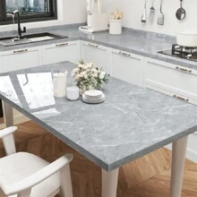 1 Roll Gray Faux Marble Texture Self-Adhesive Wallpaper, PET Aluminum Foil Material, Removable, Waterproof, Oil-Resistant, Heat-Resistant, Easy To Cut And Install, Size: 15.74/23.62/31.5 Inches Wide, Suitable For Kitchen Backsplash, Living Room, Dining Room, Bathroom Wall Protection And Decoration, As Well As Cabinet, Table, Countertop, Refrigerator, Furniture Renovation And Transformation. - Grey - View 7