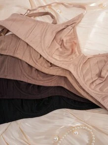 5pcs/Pack Women's Solid Color Thin Cup Wire Comfortable Bras - Multicolor - View 8