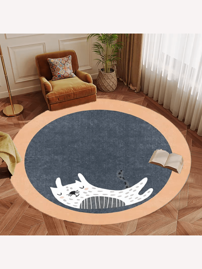 1pc Crystal Velvet Round Carpet, Cat Lounging Mat, Suitable For Bedroom, Living Room, Study, Children's Room