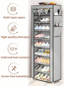 Large Shoe Rack,9 Tier Shoe Organizer With Nonwoven Fabric Cover, Shoe Storage Shelf For 40-50 Pairs Of Shoes, Entryway, Suitable For Sneakers, High Heels, Flats, And Boots, Grey - Xám - Xem 7
