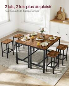 VASAGLE Lot Table et Chaises de Bar, Table Haute avec 2 Tabourets de Style Industriel, pour Cuisine, Salle à Manger, Salon, Marron Rustique et Noir - Tabac - Voir 3