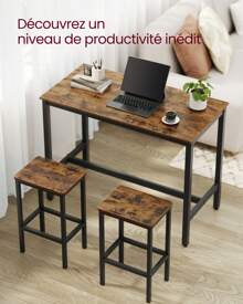 VASAGLE Lot Table et Chaises de Bar, Table Haute avec 2 Tabourets de Style Industriel, pour Cuisine, Salle à Manger, Salon, Marron Rustique et Noir - Tabac - Voir 4
