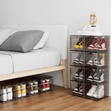 6pcs Shoe Storage Boxes, Stackable Transparent Plastic Shoe Boxes For Closet, Foldable Shoe Rack Containers - White - View 10