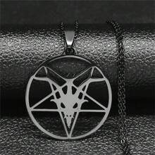 Large Talisman Baphomet Stainless Steel Necklace Goth Pagan Pentagram For Men Satan Gothic Goat Jewelry Satan Amulet - Multicolor - View 18