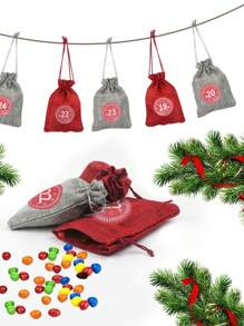24 件 2025 新年降临节小袋子 DIY 圣诞降临节日历 DIY 24 降临节日历布袋、降临节日历袋、倒计时日历粗麻布袋，带抽绳，用于圣诞节装饰 - 彩色 - 查看 5