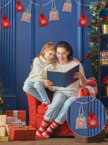 24 件 2025 新年降临节小袋子 DIY 圣诞降临节日历 DIY 24 降临节日历布袋、降临节日历袋、倒计时日历粗麻布袋，带抽绳，用于圣诞节装饰 - 彩色 - 查看 4