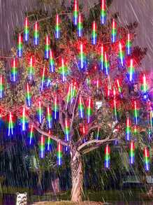 1pc Solar Outdoor Christmas Lights, Solar Rain String Lights, 8 Light Tubes 192LED Meteor Shower Lights, Rain, Snow Fall Icicle Cascade Lights For Christmas Decoration Wedding Party Lights, 2pcs/4pcs Solar Outdoor Lights, LED Decorative Solar Garden Lights