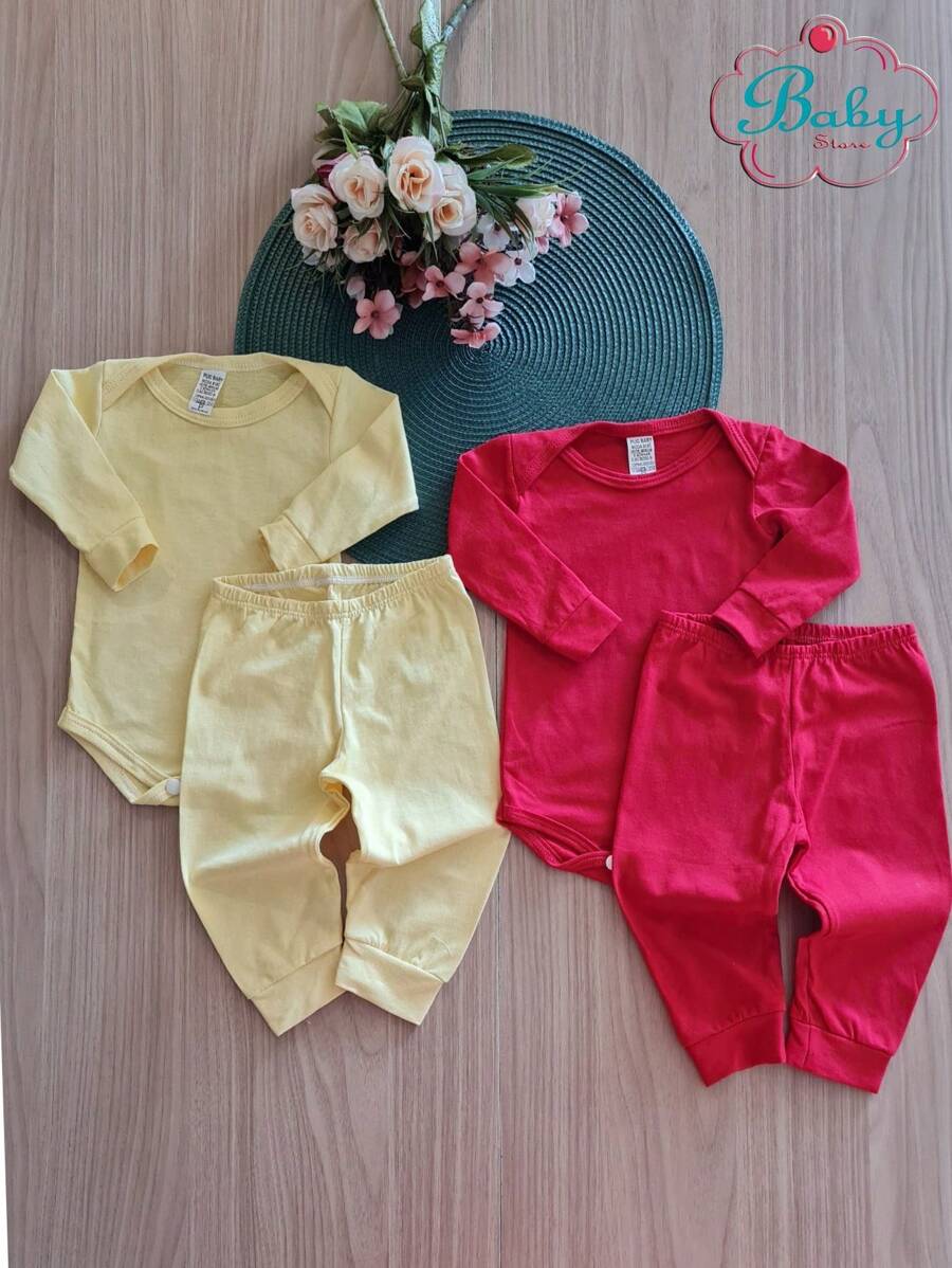 BabyStorefranca Baby Kit 2 Bodysuits And 2 Pants For Boy And Girl In Light Mesh Stockings - Red - View 1