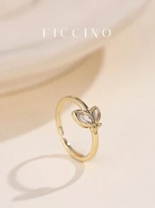 FICCINO 蝴蝶可调节戒指，镀金方晶锆石，可打开，适合送礼活动、情侣周年纪念、圣诞节，附赠礼品盒 - 1472r - 查看 2