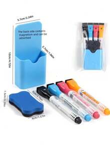 6 Pieces Set (4 Magnetic Whiteboard Pens (Orange And Yellow Pens With Random Colors) +1 Magnetic Absorption Box +1 Magnetic Eraser) /8 Magnetic Whiteboard Pens With Brush Head +1 Storage Box. Whiteboard Pen Water-Based Pen Erases Drawing Pen Back To School