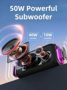 ZEALOT S85 50W Outdoor Portable Wireless Speaker, 8000mAh Battery, With RGB Color Lights, Can Play For Up To 8 Hours, Compatible With SD Card/USB/AUX, Dual Pairing Function Doubles Sound, Supports Mobile Phone/Tablet/TV/Computer, Professional Subwoofer Speaker, Suitable For Home Theater/Outdoor Parties/Gatherings - 黑色 - 查看 4