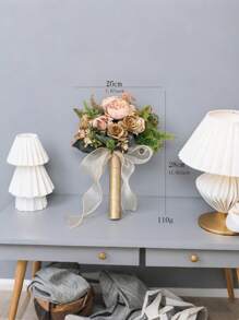 1 件装新娘或伴娘手持花束，配牡丹和玫瑰，逼真优雅浪漫婚礼派对节日装饰礼物花情人节