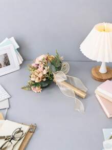 1 件装新娘或伴娘手持花束，配牡丹和玫瑰，逼真优雅浪漫婚礼派对节日装饰礼物花情人节