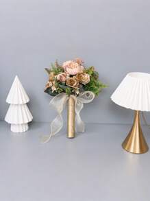 1 件装新娘或伴娘手持花束，配牡丹和玫瑰，逼真优雅浪漫婚礼派对节日装饰礼物花情人节