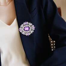 JOLEE Broche de plata de ley 925 con amatista natural y gemas, regalo de joyería de lujo para ella - Morado - Ver 2