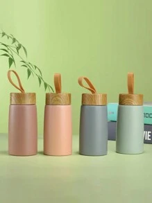 1 件日式木纹盖不锈钢真空隔热茶杯迷你袖珍杯返校 - 彩色 - 查看 1
