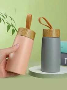 1 件日式木纹盖不锈钢真空隔热茶杯迷你袖珍杯返校 - 彩色 - 查看 3