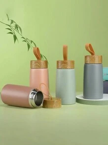 1 件日式木纹盖不锈钢真空隔热茶杯迷你袖珍杯返校 - 彩色 - 查看 4