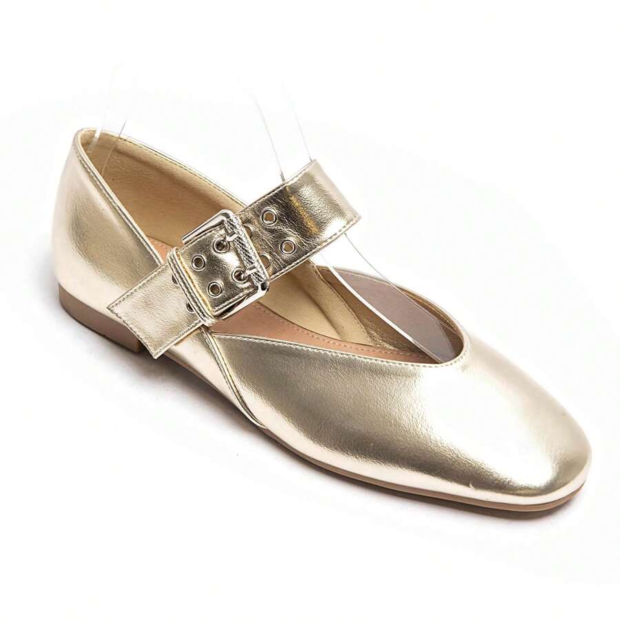 Ballerinas With Strap And Buckle For Daily Wear - Gold - View 1