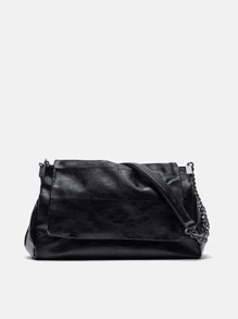 PETERBOLO 奢侈品牌柔软 PU 皮革链条单肩包设计，摇滚风格女士钱包和手提包手拿包女士流浪包 - 黑色 - 查看 1