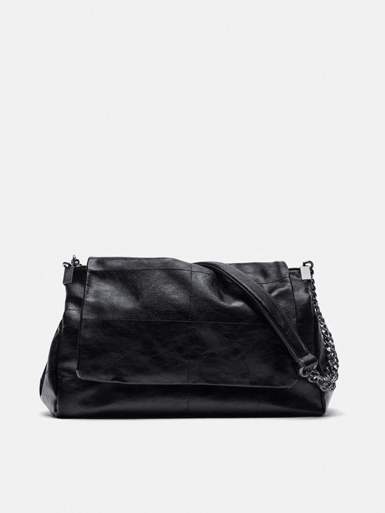 PETERBOLO 奢侈品牌柔软 PU 皮革链条单肩包设计，摇滚风格女士钱包和手提包手拿包女士流浪包 - 黑色 - 查看 1