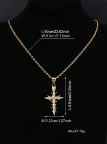 LIGHTSOME 1pc Iced Out Rhinestone Thorn Cross Pendant With Stainless Steel Twist Chain For Men Hip Hop Street Cross Pendant With Rope Chain Jewelry Gift For Couple