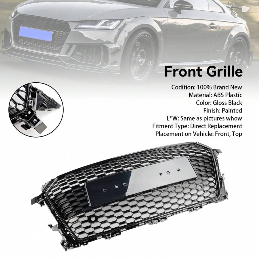 RS Style Front Honeycomb Grille Grill Fit Audi TT MK3 FV 8S 2014-2023 - Black - View 1