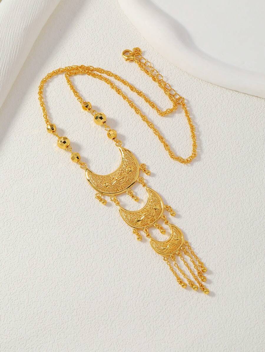 1 件节日主题新月、星星、流苏和硬币吊坠项链，奢华女士饰品