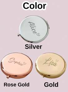 1pc Custom Engraved Compact Mirror - Elegant Stainless Steel, Personalized Pocket Makeup Mirror With Magnification