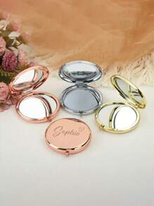 1pc Custom Engraved Compact Mirror - Elegant Stainless Steel, Personalized Pocket Makeup Mirror With Magnification