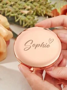 1pc Custom Engraved Compact Mirror - Elegant Stainless Steel, Personalized Pocket Makeup Mirror With Magnification