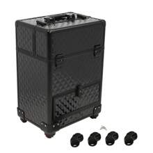 CNCEST 3 In 1 Aluminum Rolling Makeup Case, Rolling Nail Case Professional Portable Cosmetic Trolley Large Storage For Studio Or Travelling Nail Technician Artists Cosmetologist Stylist (4 Types, Optional) - Black - View 9