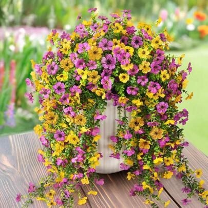 3pcs Lifelike Hanging Artificial Flowers Plants Outdoor Faux Silk Daisy Flowers For Spring Summer Outside Home Indoor Planter Porch Window Yard Decor Farmhouse Decor,Fall Decor,Autumn