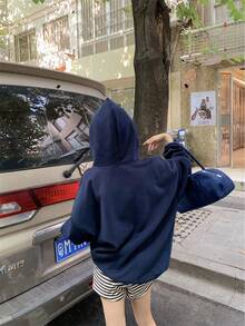 Relaxed Fit Letter Print Long Sleeve Hoodie Sweatshirt