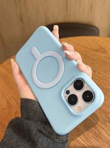 Capa protetora de telefone com anel magnético Apple 1 peça, capa protetora de couro e silicone da moda, textura de couro 3D, adsorção magnética compatível com iPhone 16 15 13 14 16 Pro Max Plus, capa traseira macia - Azul - Ver 4