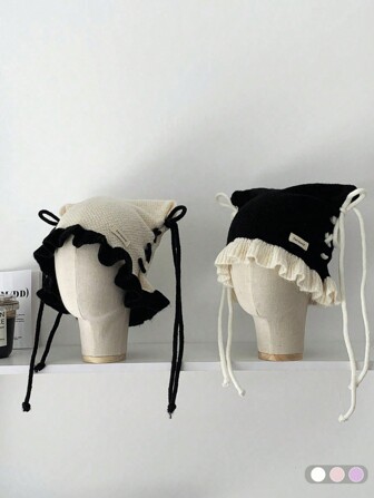 1pc Soft & Sweet Cat Ear Knitted Beanie Hat With Bowknot, Warm & Versatile For Autumn/Winter