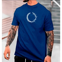 Camisa Masculina Camiseta Básica Círculo De Galho E Flores Premium Malha Algodão 30.1