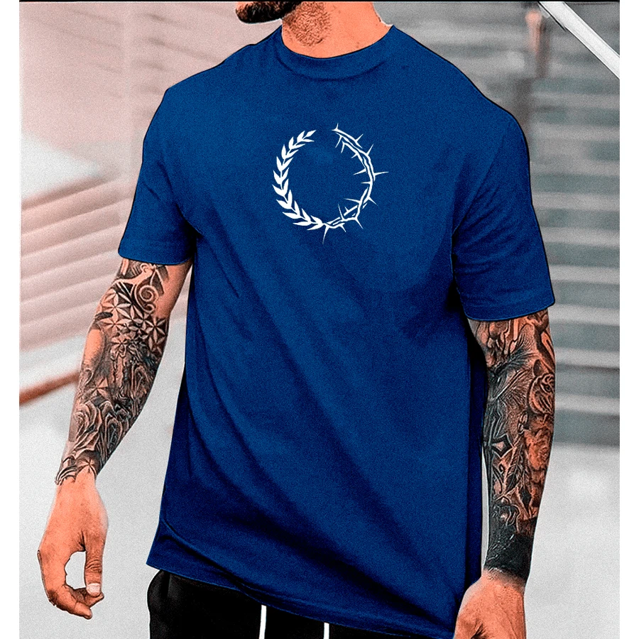 Camisa Masculina Camiseta Básica Círculo De Galho E Flores Premium Malha Algodão 30.1