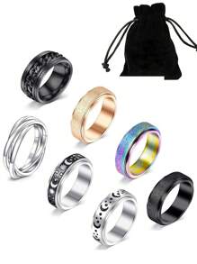 AVYRING 3-6pcs Fidget Rings For Anxiety Stainless Steel Spinner Ring Anti Anxiety Ring Spinning Moon Star Cool Stress Relieveing Rings