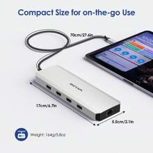 Dual 4K Display Hub, 10-In-1 USB C 10G Laptop Docking Station, Multiport USB C Hub With Dual 4K HDMI, 10Gbps USB-A/C 3.2, 5Gbps USB-A, USB2.0, Gigabit RJ45, For /HP/ - Silver - View 9