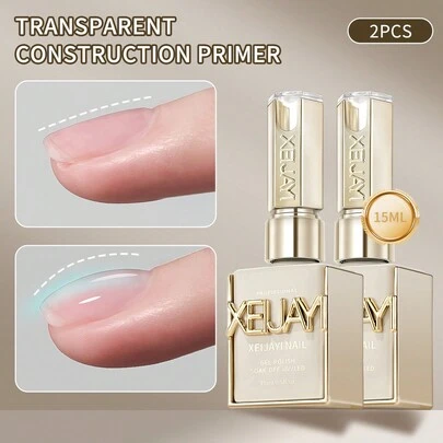 2瓶15毫升透明底油指甲油，用于加固和延长凝胶指甲，可卸除UV/LED凝胶指甲油